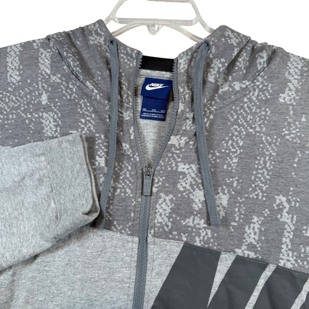 Nike Full Zip Hoodie Mens 3XL Grey Graphic Pixelated Lightweight Sportswear